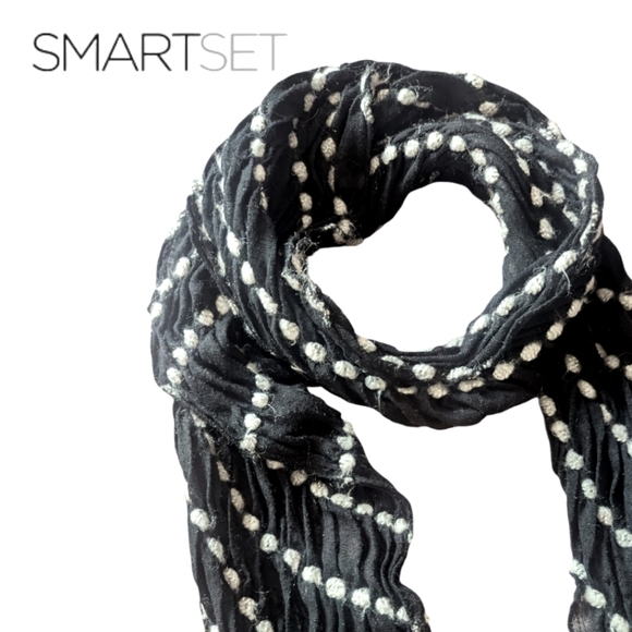 Black + White Wraparound Scarf; pointed ends & polka dots pattern throughout - Picture 4 of 4